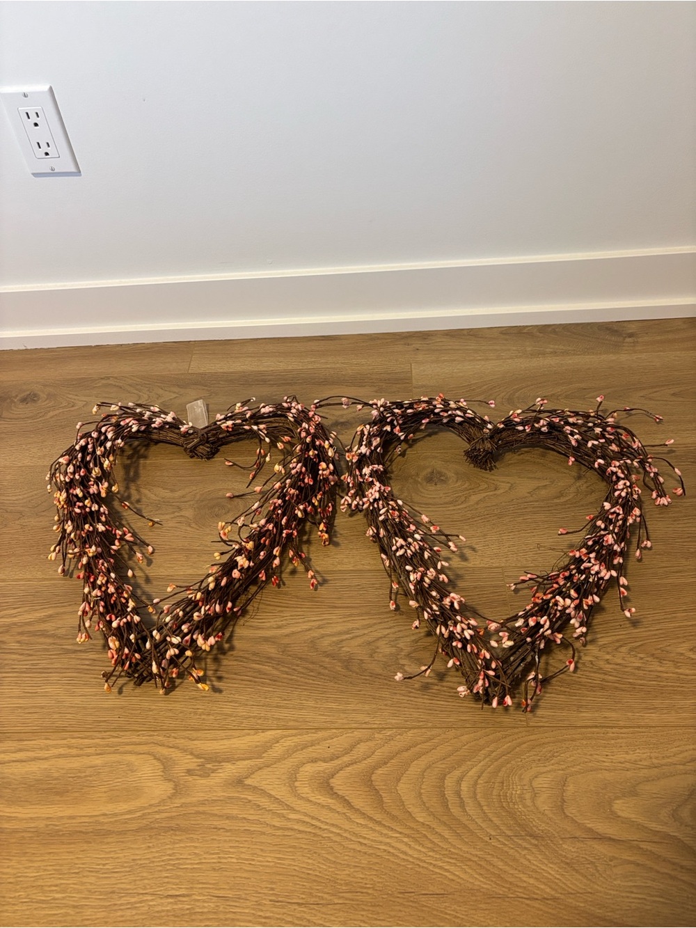 Set of 2 Rustic Heart-Shaped Twig Wreaths – Pink Berry Floral Decor